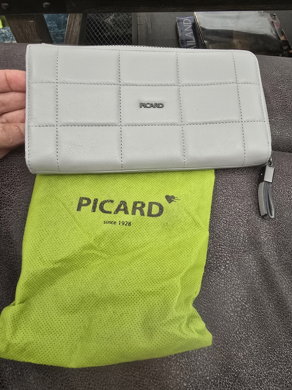 PICARD Gray Quilted Zip-Around Leather Wallet